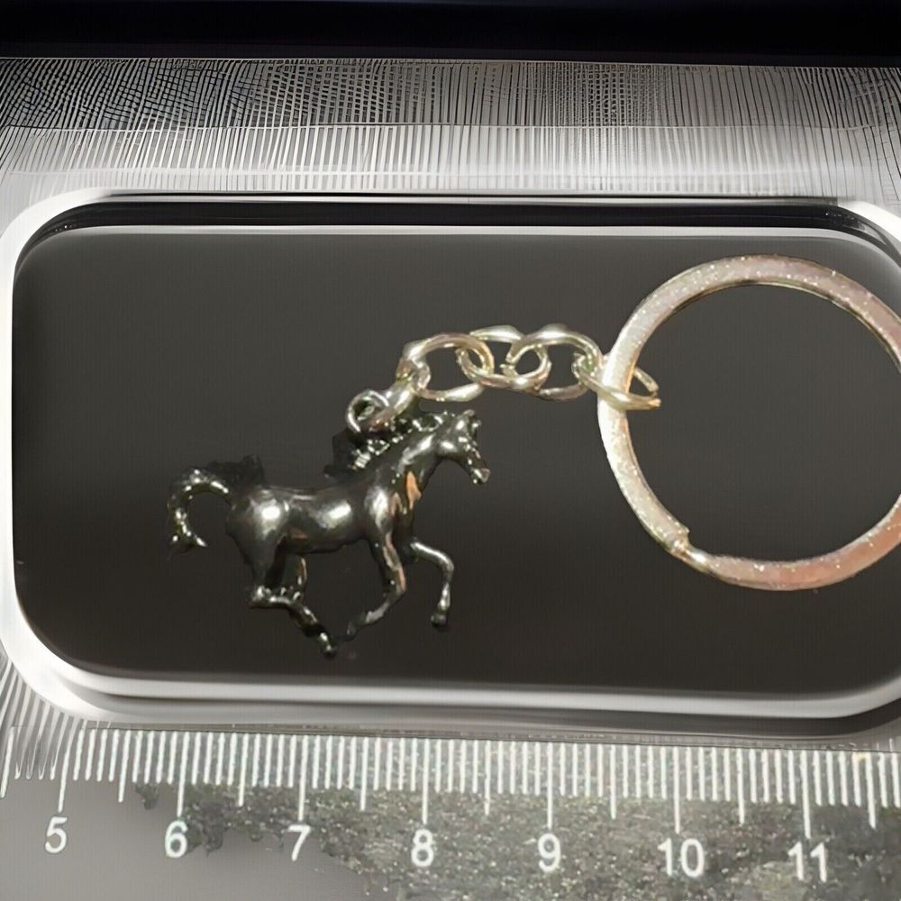 Luxury Running Horse Keychain Metal Black‎ Gunmetal Tone. New